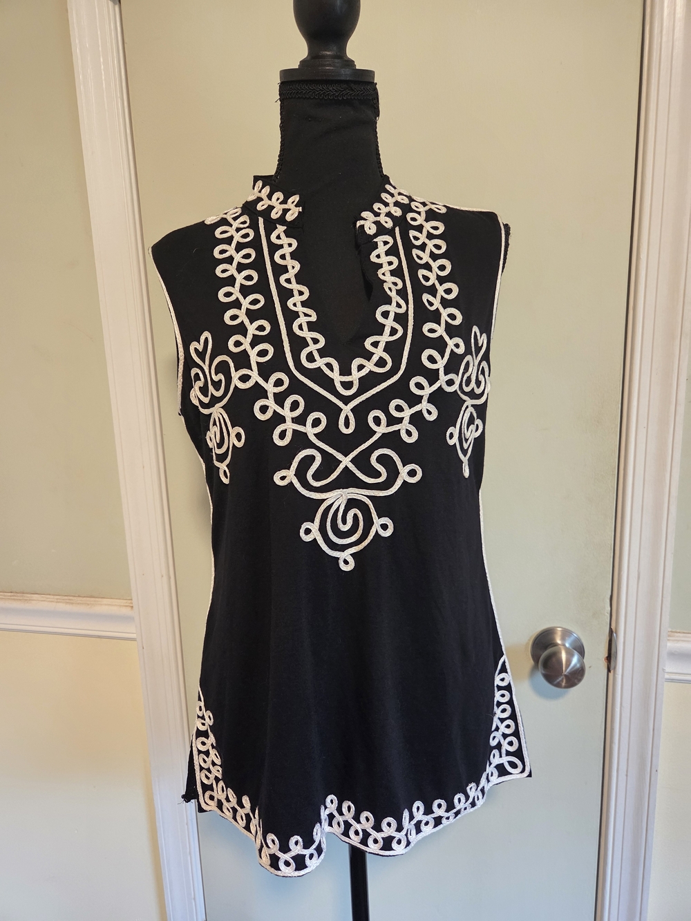 Lauren Michelle Black Sleeveless Tank with White Embroidered Trim